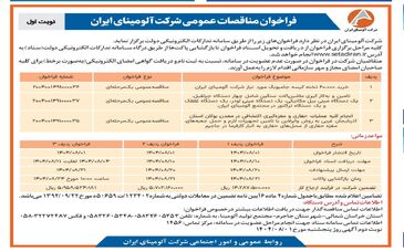 چاپ و انتشار  نوبت اول آگهی فراخوان شرکت آلومینای ایران در روزنامه های