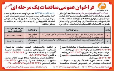  چاپ و انتشار نوبت اول آگهی  مناقصات یک مرحله ای شرکت آلومینای ایران در روزنامه های