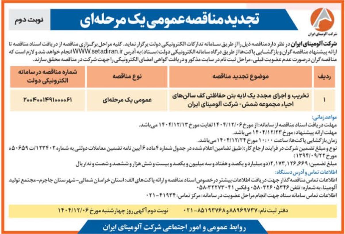 تخریب و اجرای مجدد  یک لایه بتن حفاظتی کف سالن های احیاء مجموعه شمش