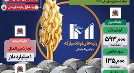 فولادینفو: فولاد مبارکه در سال مالی ۱۴۰۳؛ تنها فولادساز در جمع ۱۰ شرکت برتر ایران