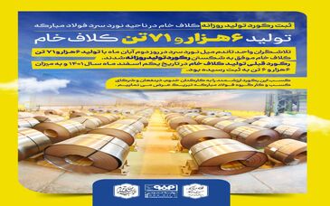 ثبت رکورد تولید روزانه کلاف خام در ناحیه نورد سرد فولاد مبارکه با تولید ۶ هزار ۷۱ تن کلاف خام