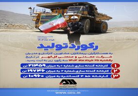 رکورد تولید روزانه کارخانجات شرکت معدنی و صنعتی گل گهر ، در تاریخ یکشنبه  25 خردادماه 1404