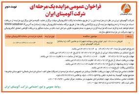 چاپ و انتشار نوبت دوم فراخوان مزایده عمومی یک مرحله ای شرکت آلومینای ایران در روزنامه های