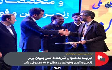 ایریسا به عنوان شرکت دانش بنیان برتر زنجیره آهن و فولاد در سال ۱۴۰۳ معرفی شد