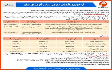 چاپ و انتشار  نوبت اول آگهی فراخوان های شرکت آلومینای ایران در روزنامه های