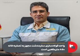مدیر بهره‌برداری فولاد سفیددشت:واحد فولادسازی سفیددشت مجهز به تصفیه‌خانه ۸۵۰ مترمکعبی است/ رسیدن به حداکثر ظرفیت تولید در کمتر از دو سال