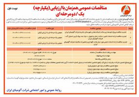 چاپ و انتشار  نوبت اول آگهی مناقصات عمومی  همزمان با ارزیابی یکپارچه یک / دو مرحله ای شرکت آلومینای ایران در روزنامه های
