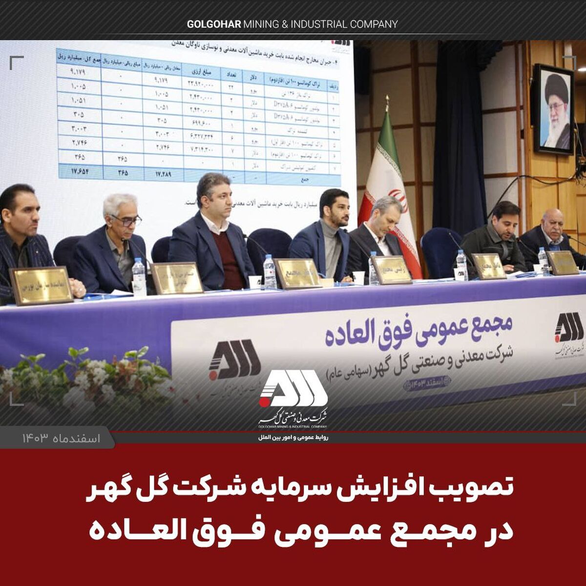در مجمع عمومی فوق‌العاده و با حضور سهامداران تصویب شد: افزایش سرمایه ۱۲ هزار و ۵۰۰ میلیارد تومانی شرکت گل گهر