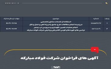 آگهی های فراخوان شرکت فولاد مبارکه