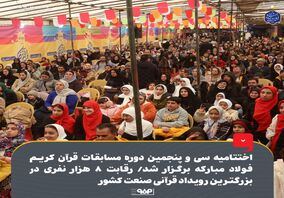 گزارش تصویری: اختتامیه سی‌وپنجمین دوره مسابقات قرآن کریم فولاد مبارکه برگزار شد/ رقابت ۸ هزار نفری در بزرگترین رویداد قرآنی صنعت کشور 